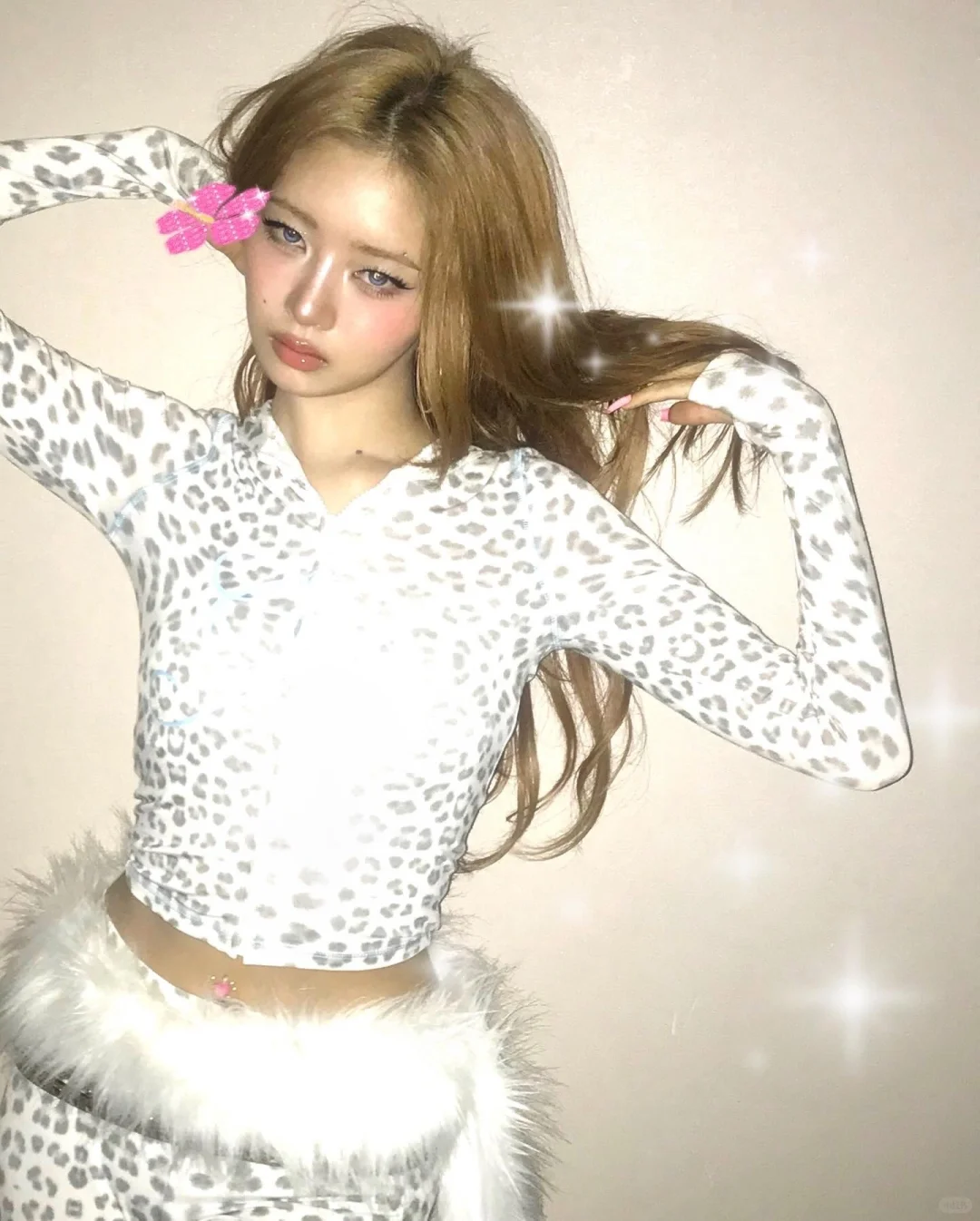 IVE Rei Inspired Y2K Snow Leopard Print 2-Piece Loungewear Set