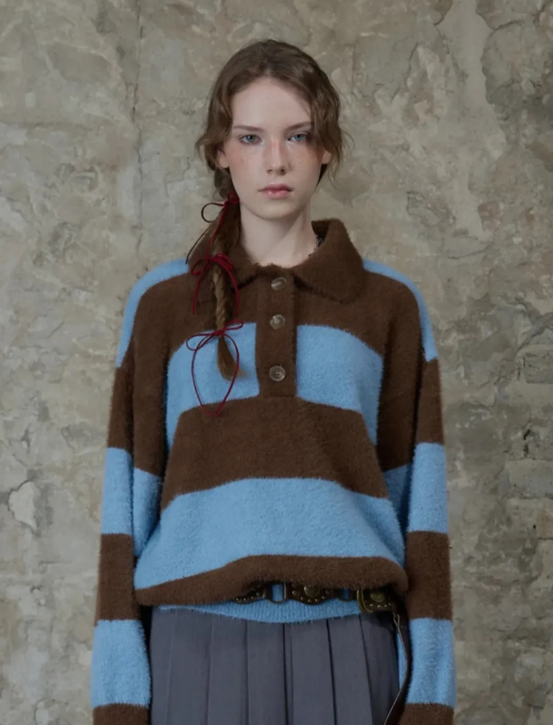 Striped Knit Faux Mink Sweater-Blackpink Jennie