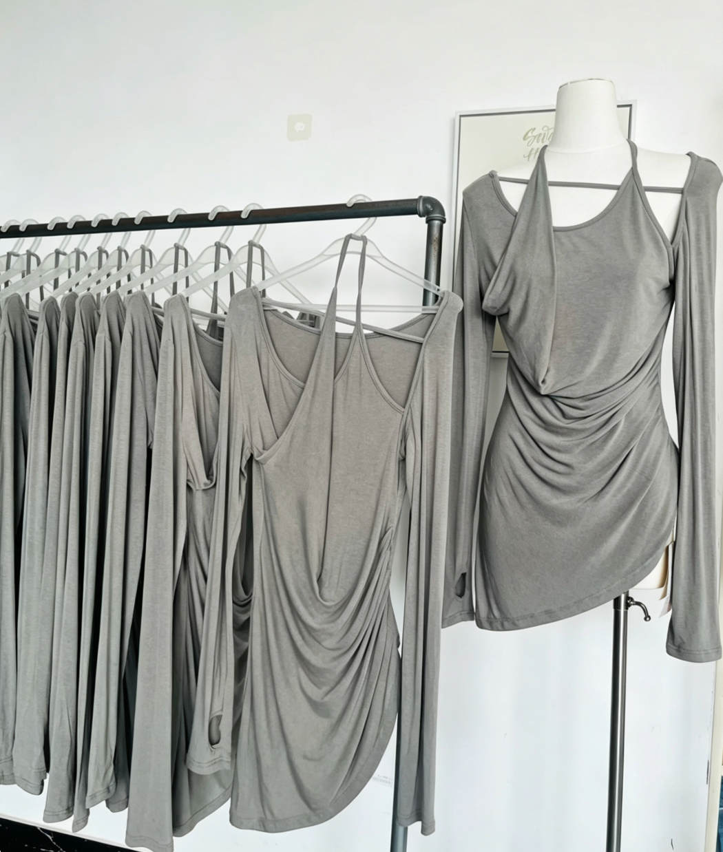 IVE Wonyoung Inspired Halter Cutout Ruched Long Tunic Top