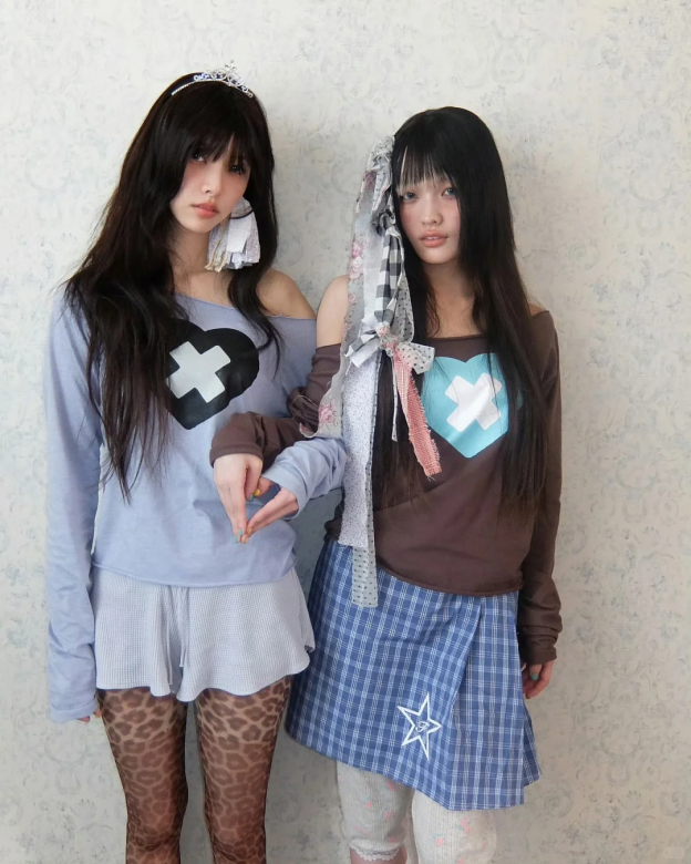 ILLIT Inspired Cross Heart Cut Off Long Sleeve