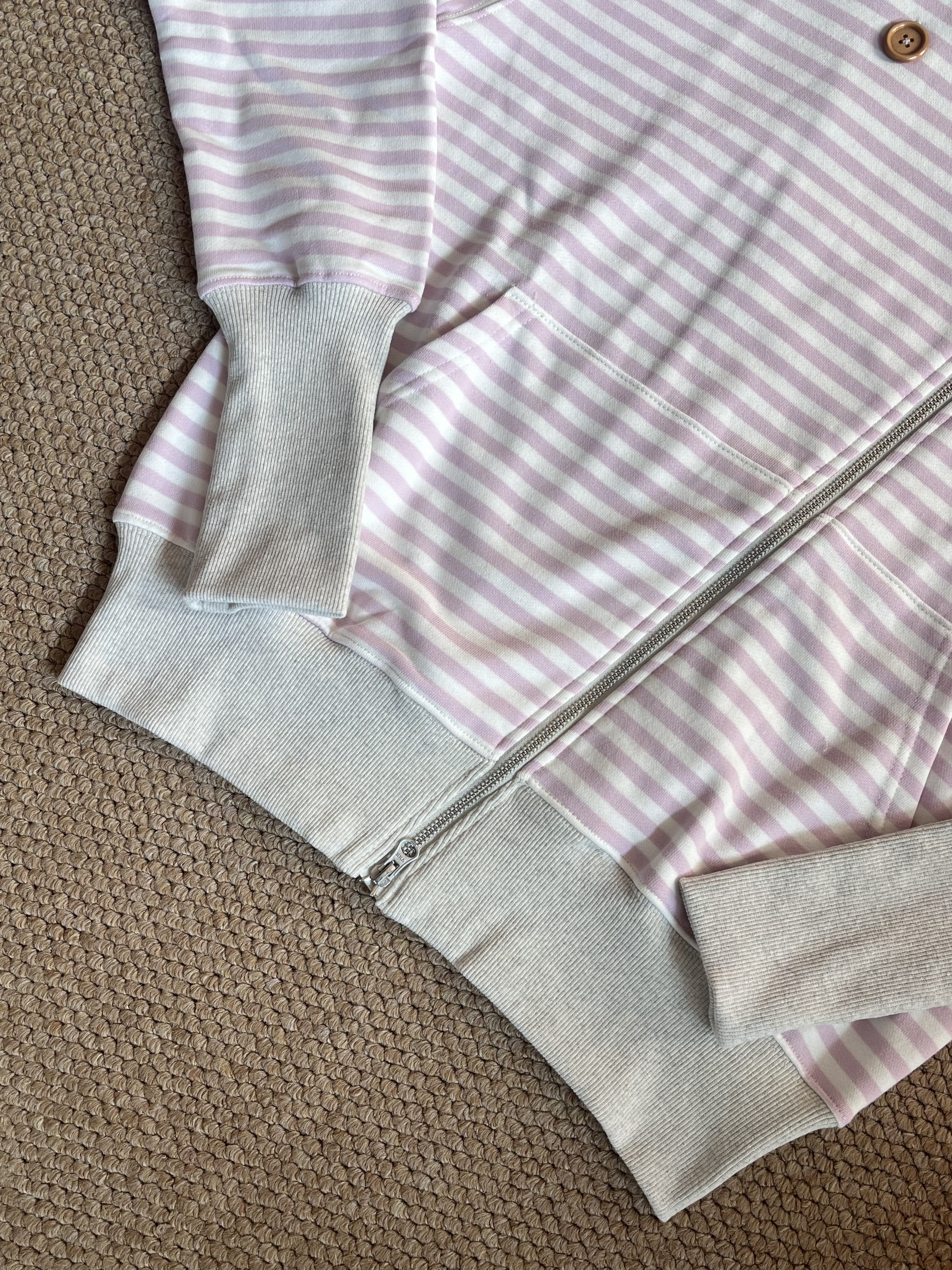 ILLIT Moka Inspired Asymmetric Zip Striped Hooded Sweatshirt Jacket