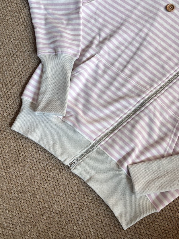 ILLIT Moka Inspired Asymmetric Zip Striped Hooded Sweatshirt Jacket