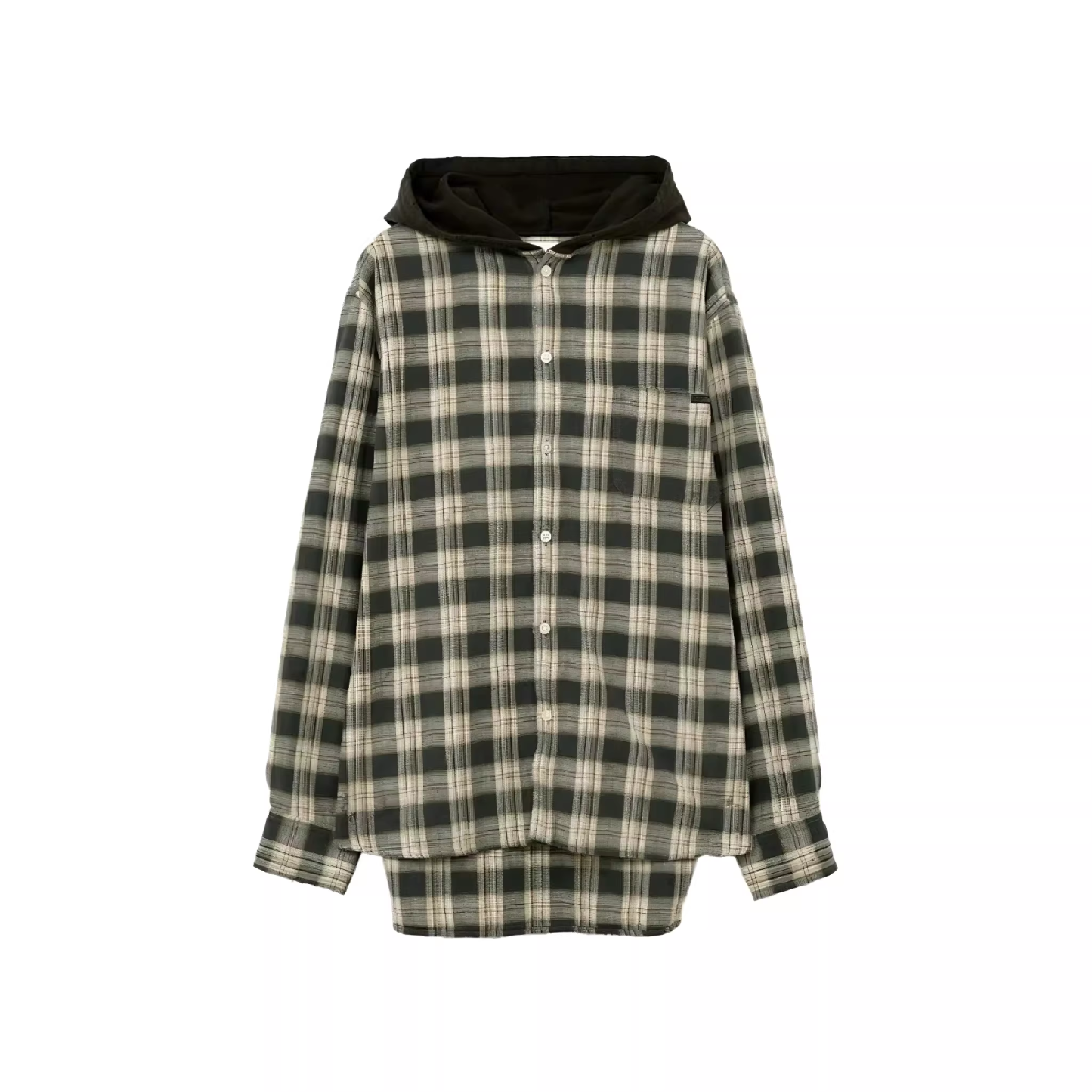 Cotris Martin Inspired Oversized Hooded Plaid Button-Down Shirt