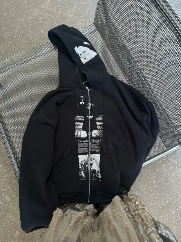 Distressed Artist Defend Loose Inspired Zip Up Hoodie