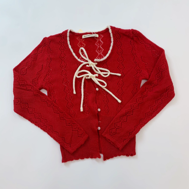 Bow Tie Slim Short Knit Cardigan-IVE Wonyoung