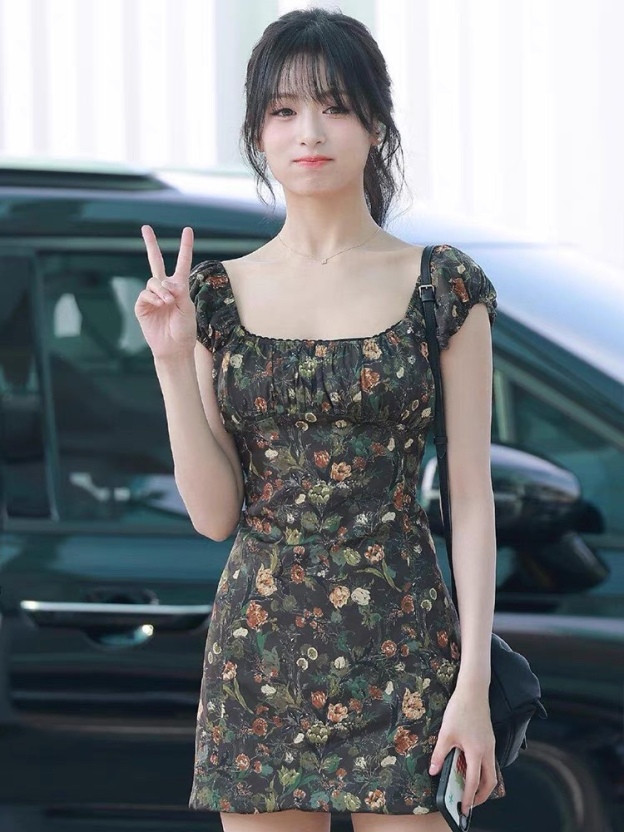 Babymonster Ahyeon Inspired Vintage Floral Dress