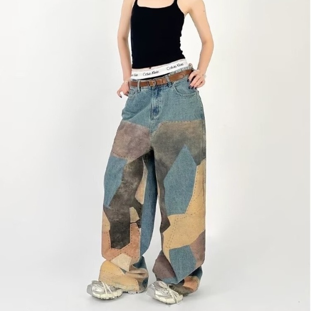 Ateez San inspired Patchwork Print Jeans