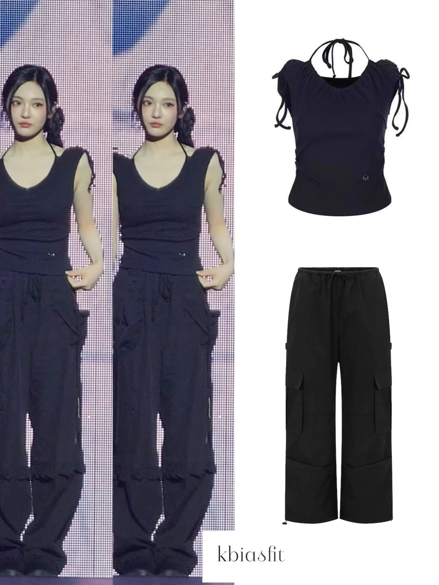 Aespa Ningning Inspired Sleeveless One-shoulder Top Low-rise Cargo Pants Set