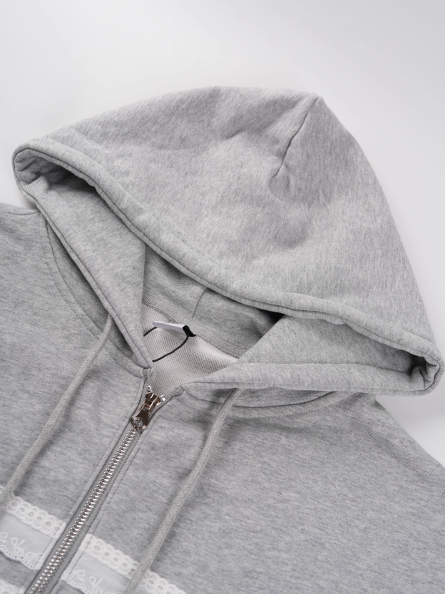 IVE Rei&I-DLE Miyeon Inspired Lace Trim Hooded Zip-Up Sweatshirt