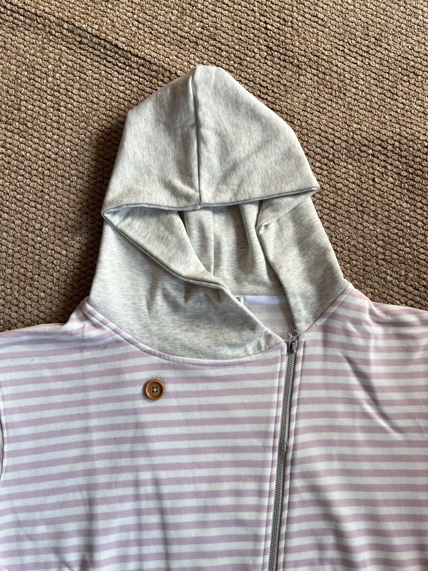 ILLIT Moka Inspired Asymmetric Zip Striped Hooded Sweatshirt Jacket