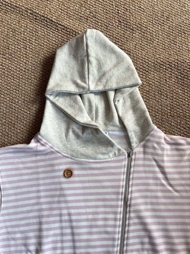 ILLIT Moka Inspired Asymmetric Zip Striped Hooded Sweatshirt Jacket