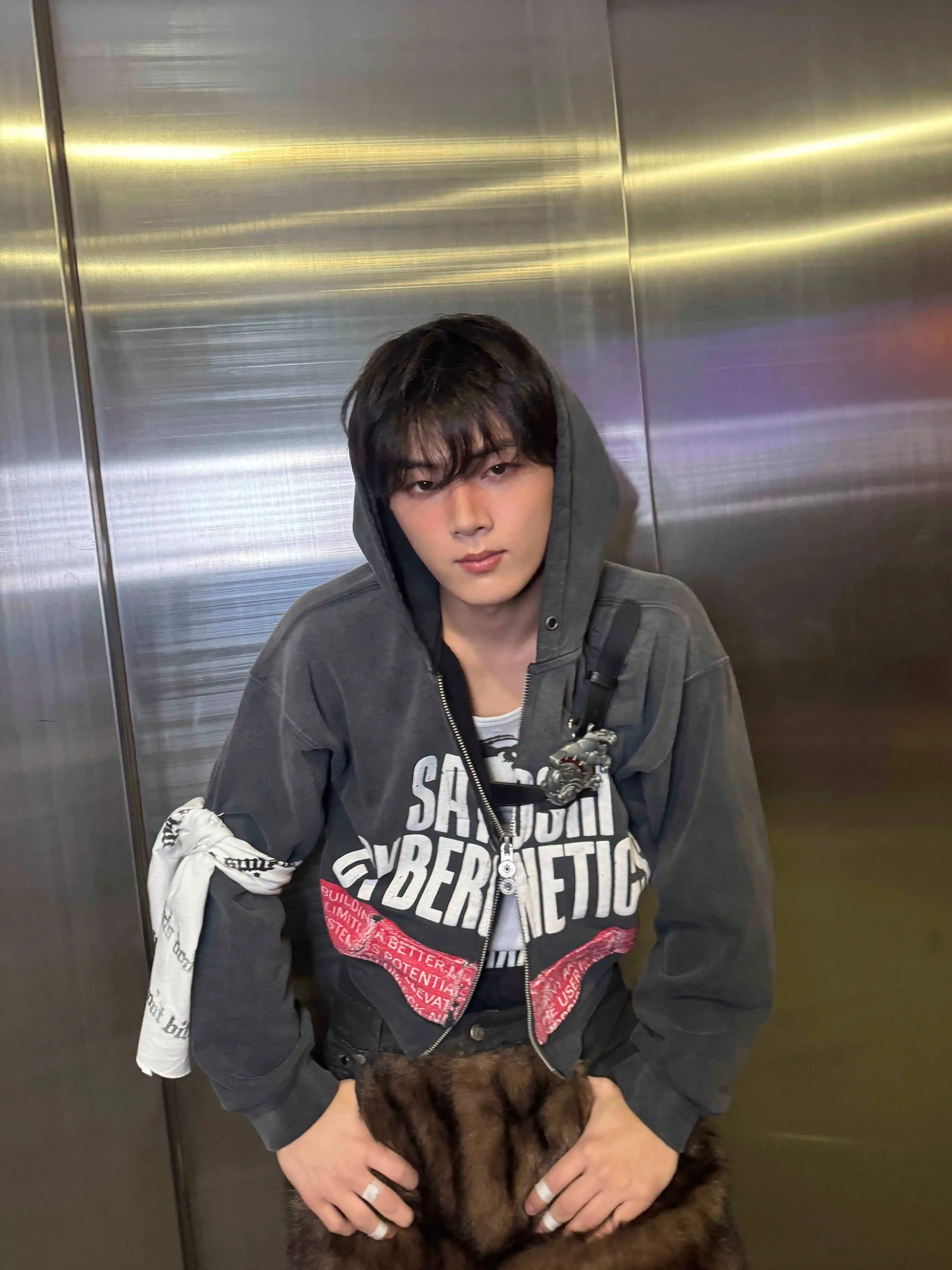 Enhypen Jay Inspired Satoshi Cybernetics Washed Black Zip Up Hoodie 