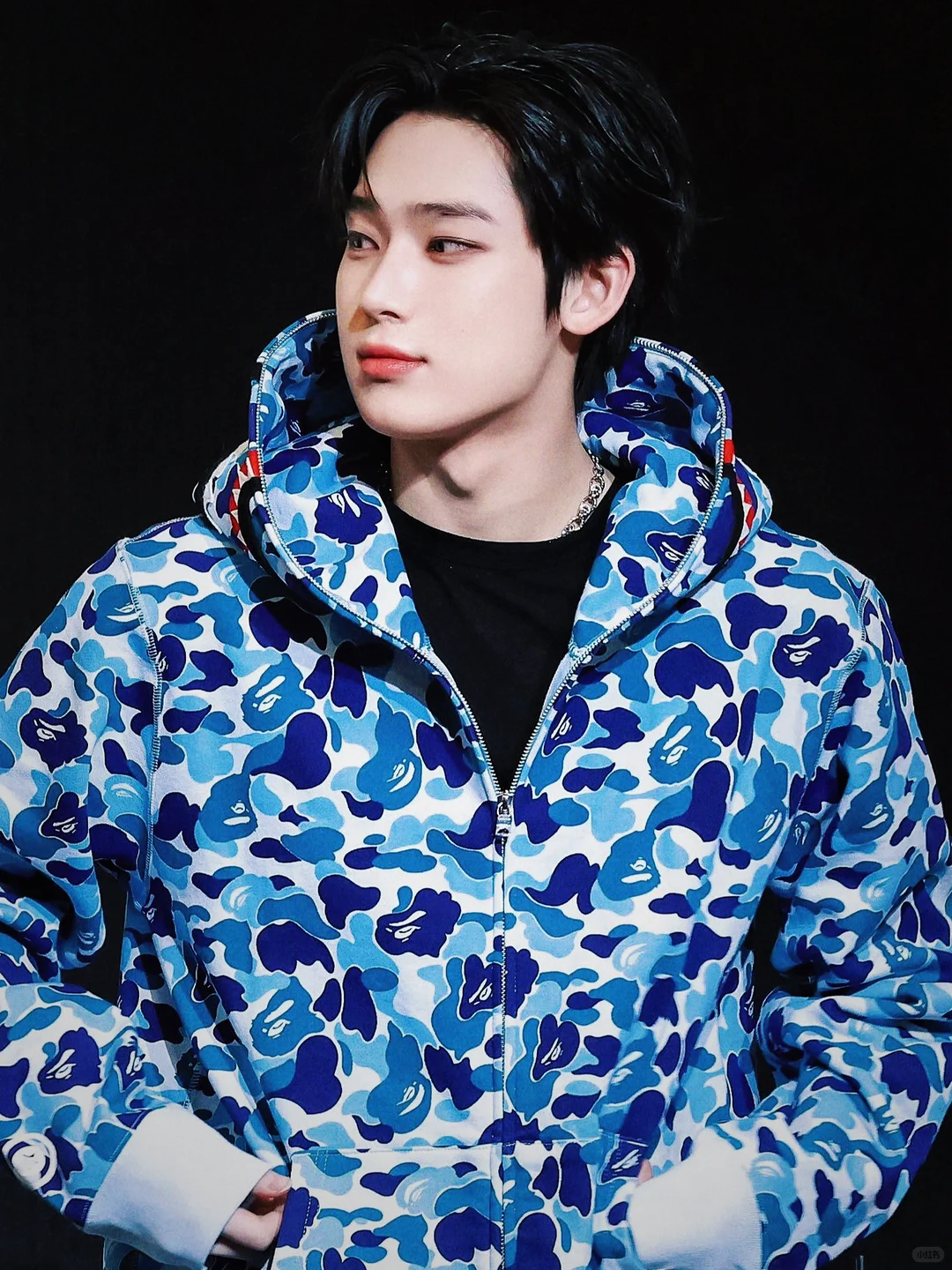 Enhypen Sunoo Inspired BAPE Blue Camo Shark Full Zip Hoodie 