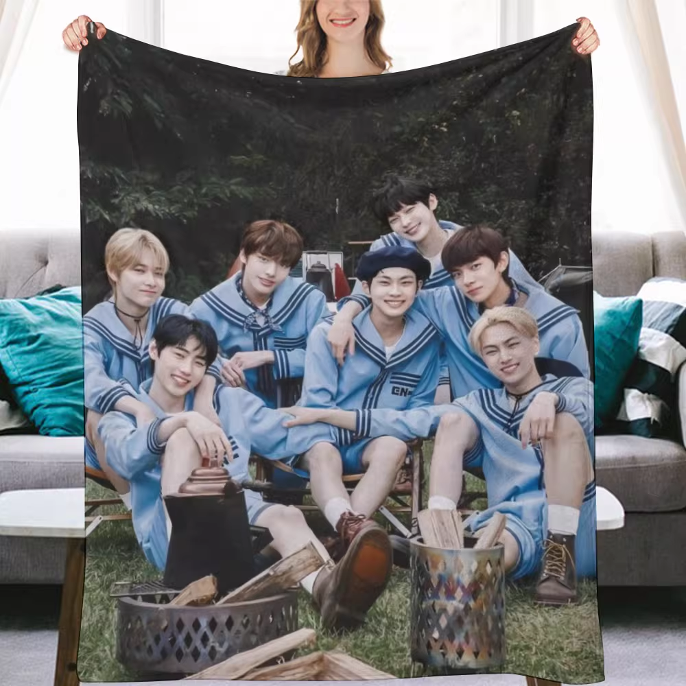 Enhypen Group Fanmade Flanne Blanket - Kpop Concert Fan Blanket
