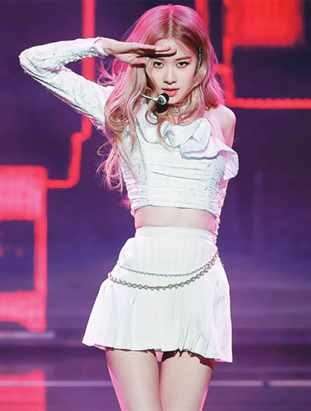 Blackpink Rose Inspired One Shoulder Lace Crop Top Pleated Skirt Set