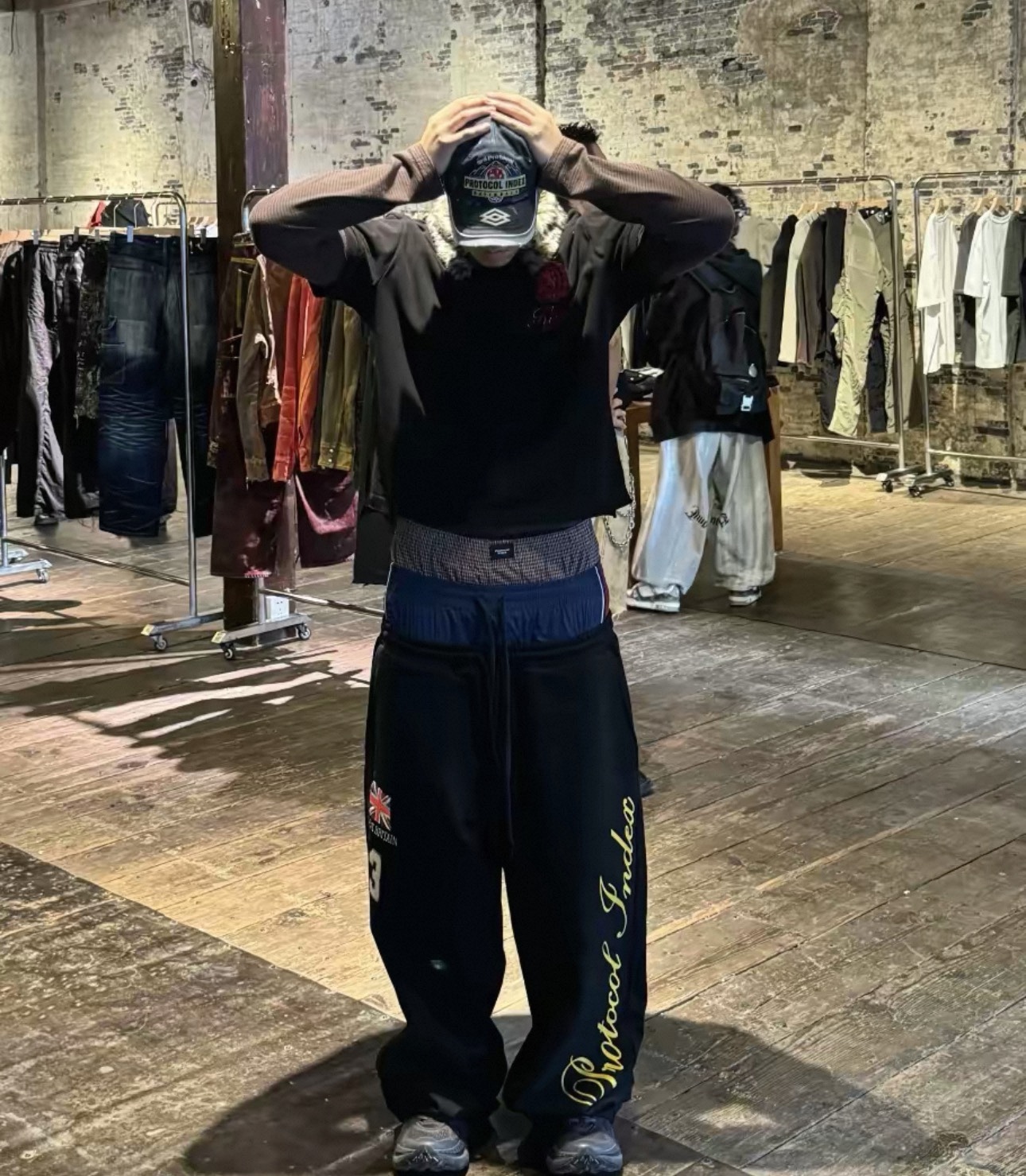 Cortis Keonho inspired protocol index Fake Three-Waist Loose-Fit Flag Embroidery Pants