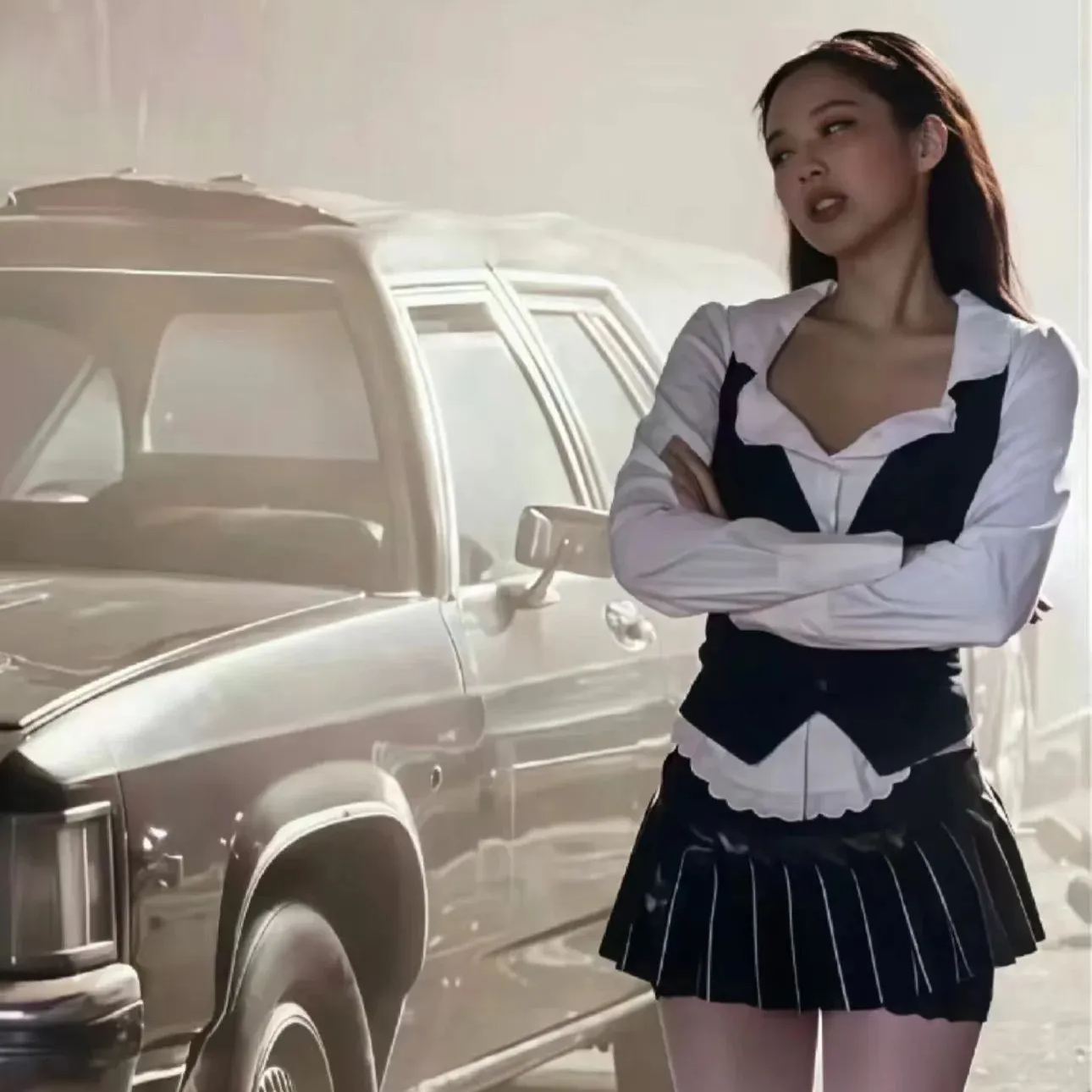 White Shirt Vest Skirt Set-Blackpink Jennie