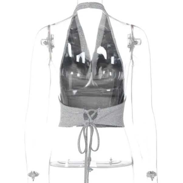 Sequined Backless Neckless Top-Aespa Ningning