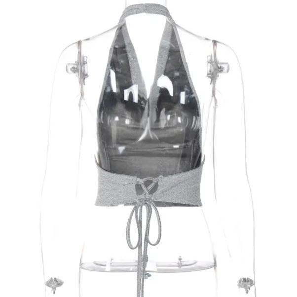 Sequined Backless Neckless Top-Aespa Ningning