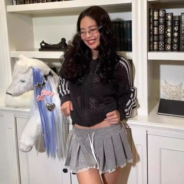 Gray Knit Lace Lace Panty Dress-Blackpink Jennie