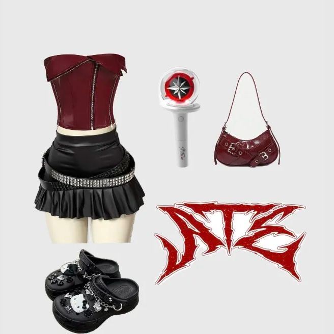 Leather strappy bustier top and half skirt set-Straykids concert outfitidea for STAY