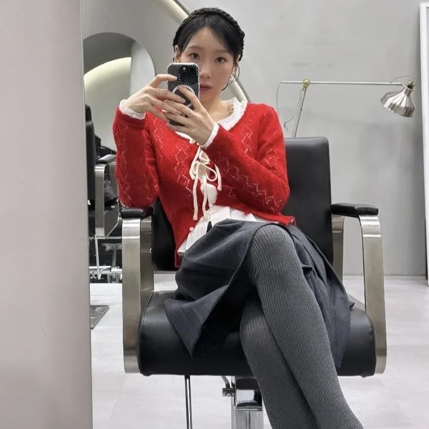 Bow Tie Slim Short Knit Cardigan-IVE Wonyoung