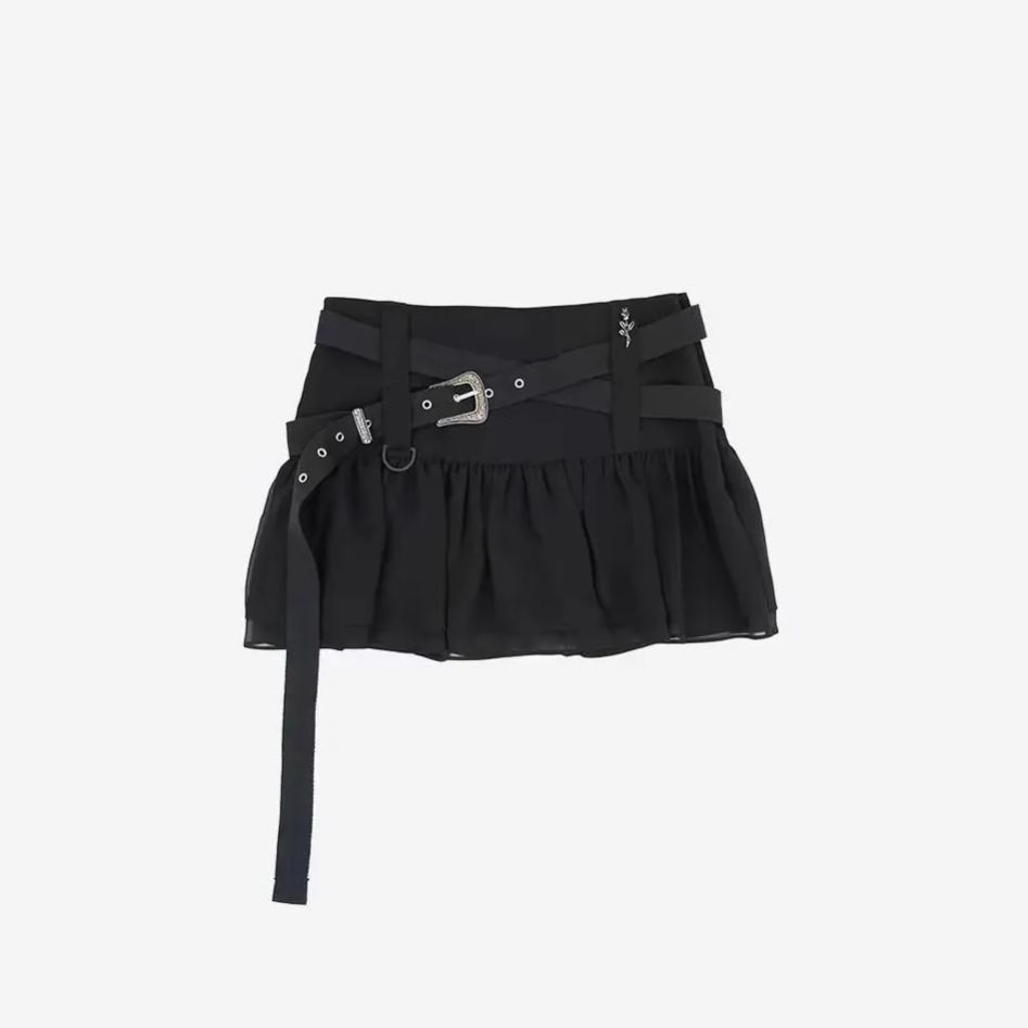 Belted Ruffle Chiffon Short Skirt-IVE Wonyoung