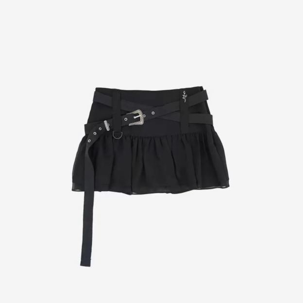 Belted Ruffle Chiffon Short Skirt-IVE Wonyoung