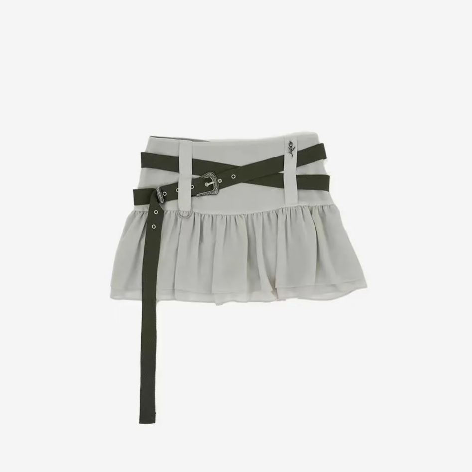 Belted Ruffle Chiffon Short Skirt-IVE Wonyoung