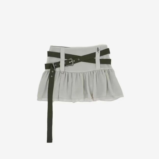 Belted Ruffle Chiffon Short Skirt-IVE Wonyoung