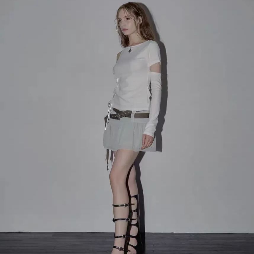 Belted Ruffle Chiffon Short Skirt-IVE Wonyoung