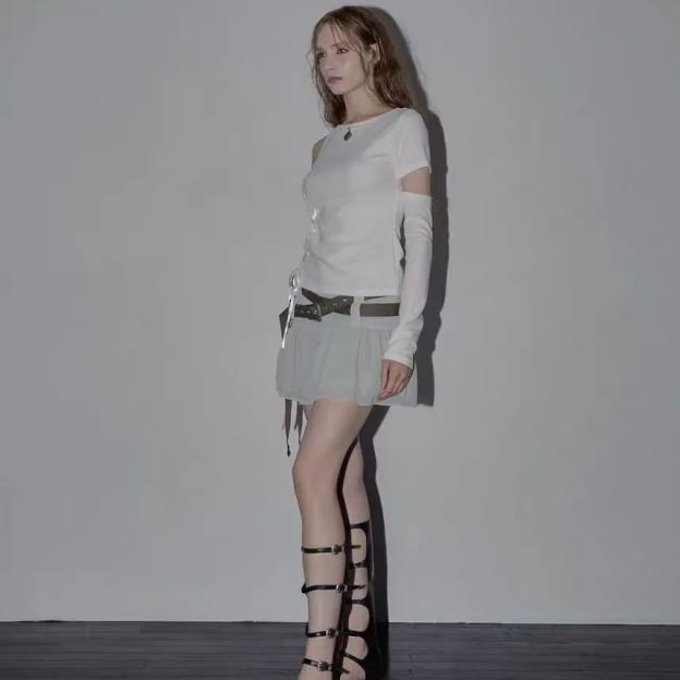 Belted Ruffle Chiffon Short Skirt-IVE Wonyoung