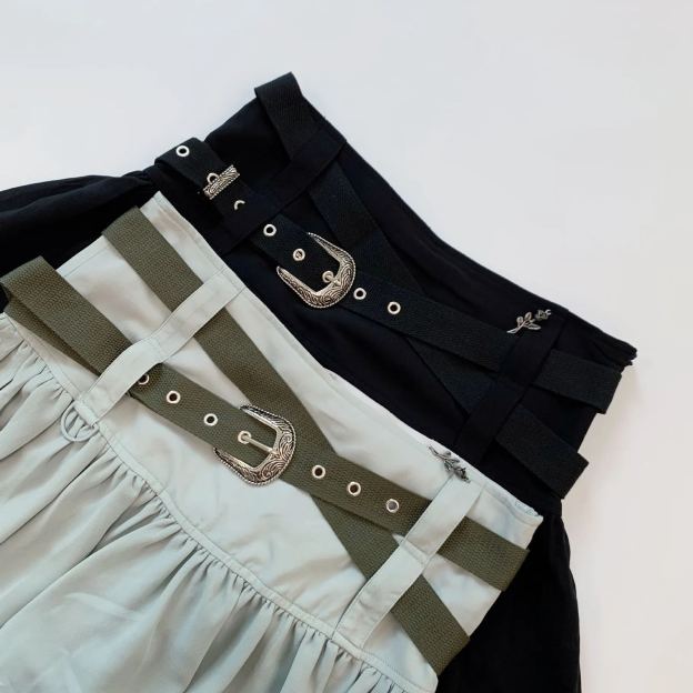 Belted Ruffle Chiffon Short Skirt-IVE Wonyoung