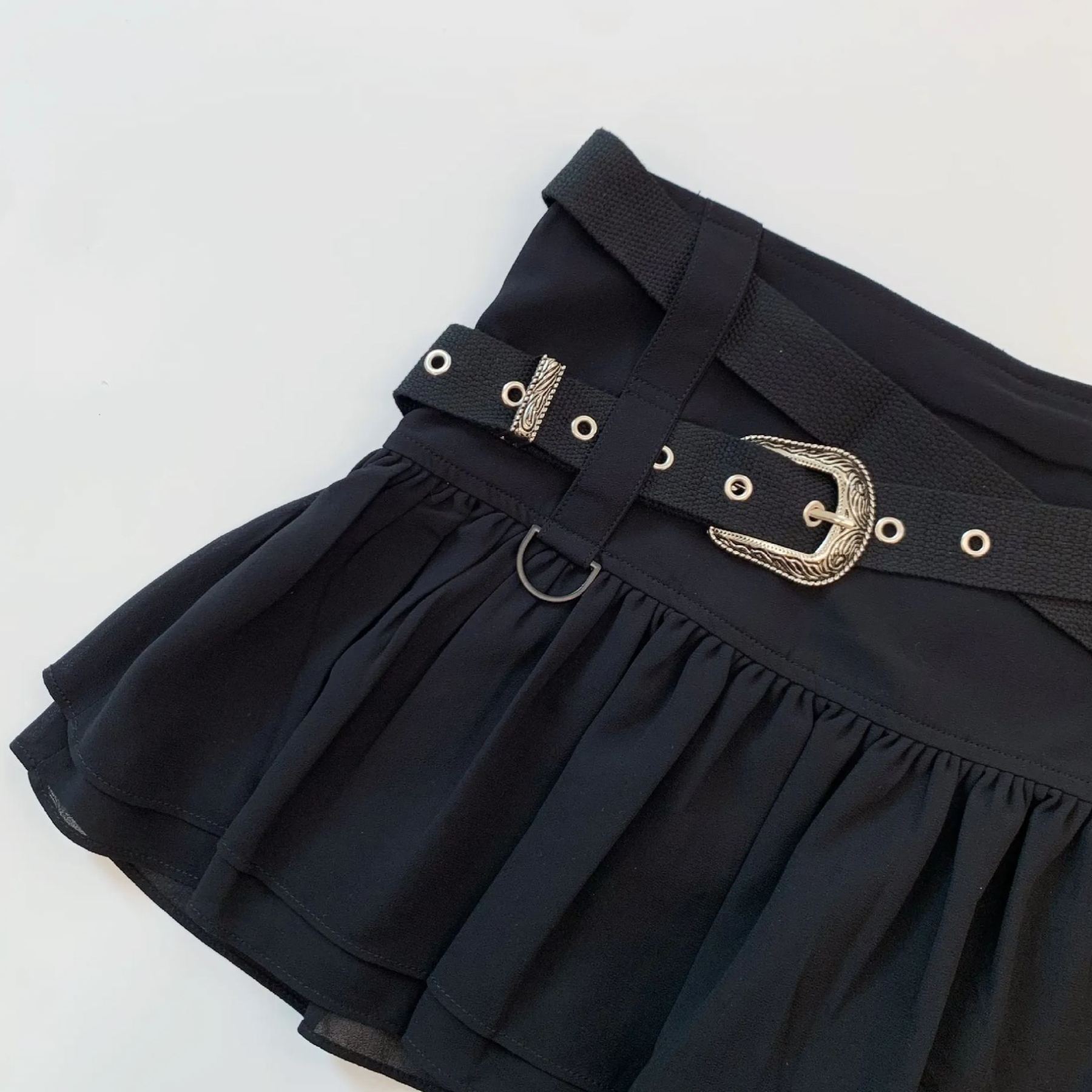 Belted Ruffle Chiffon Short Skirt-IVE Wonyoung