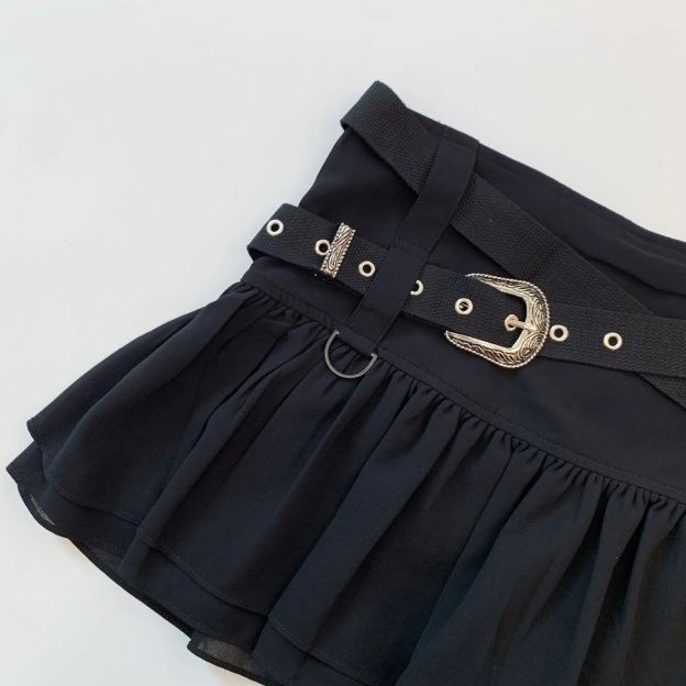 Belted Ruffle Chiffon Short Skirt-IVE Wonyoung