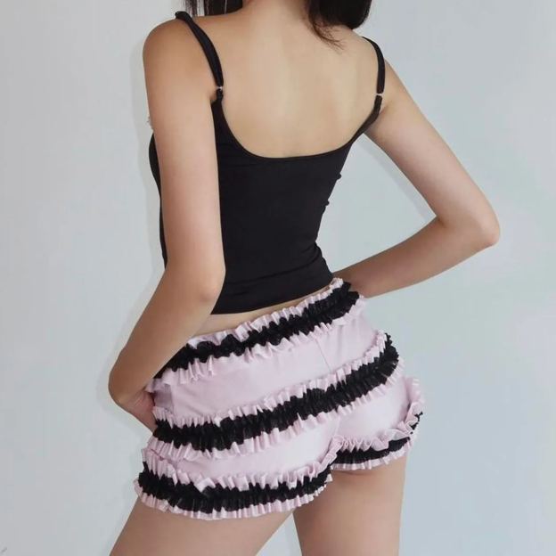 Lace Bow Slimming Camisole Shorts Set-Outfitidea For Blinks BLACKPINK-Inspired Fashion