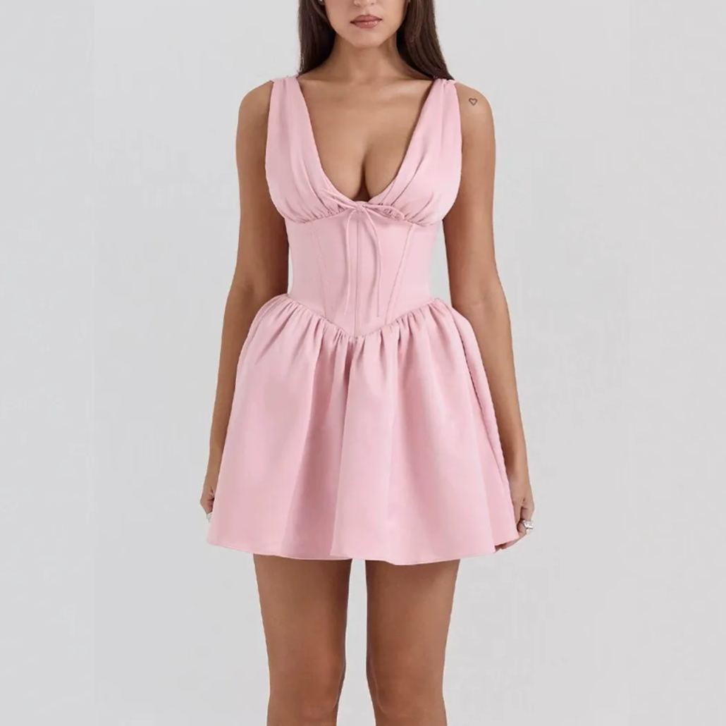 V-neck puffy dress-Outfitidea For Blinks BLACKPINK-Inspired Fashion