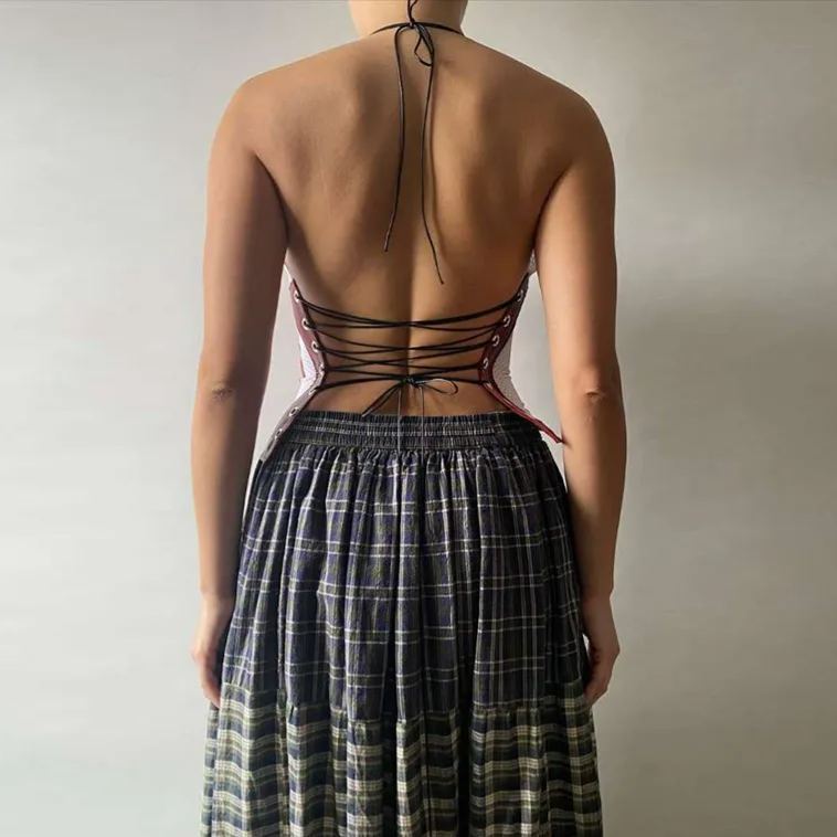 Halterneck Lace-Up Slim Top-Straykids concert outfitidea for STAY