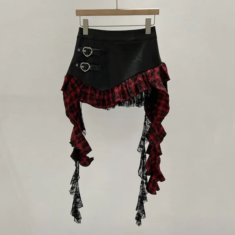 Irregular ruffled plaid skirt-Straykids concert outfitidea for STAY