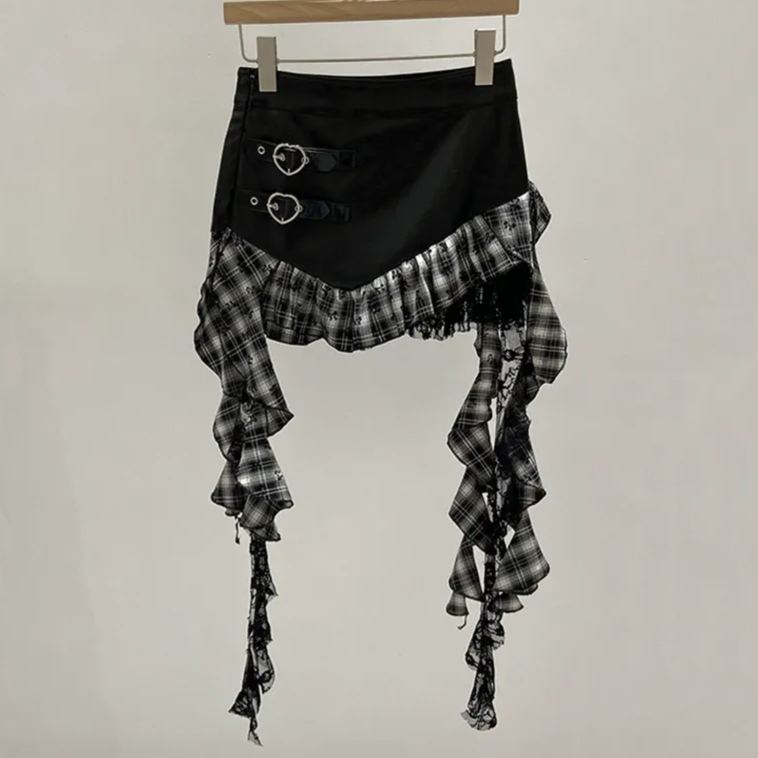 Irregular ruffled plaid skirt-Straykids concert outfitidea for STAY