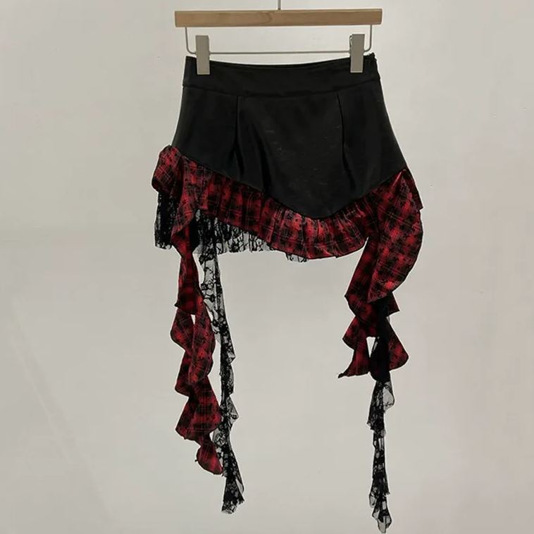 Irregular ruffled plaid skirt-Straykids concert outfitidea for STAY
