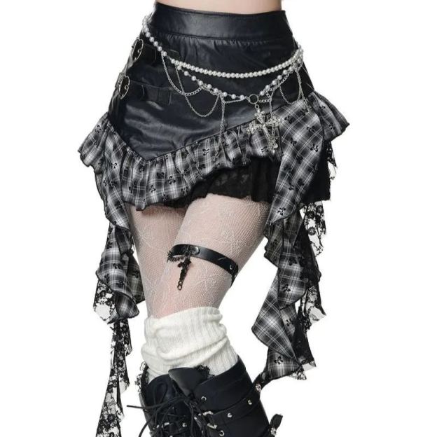 Irregular ruffled plaid skirt-Straykids concert outfitidea for STAY
