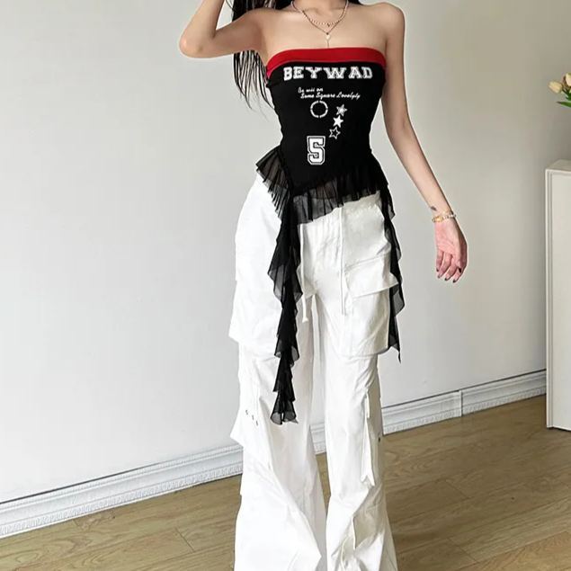 Letter pattern tube top-Straykids concert outfitidea for STAY