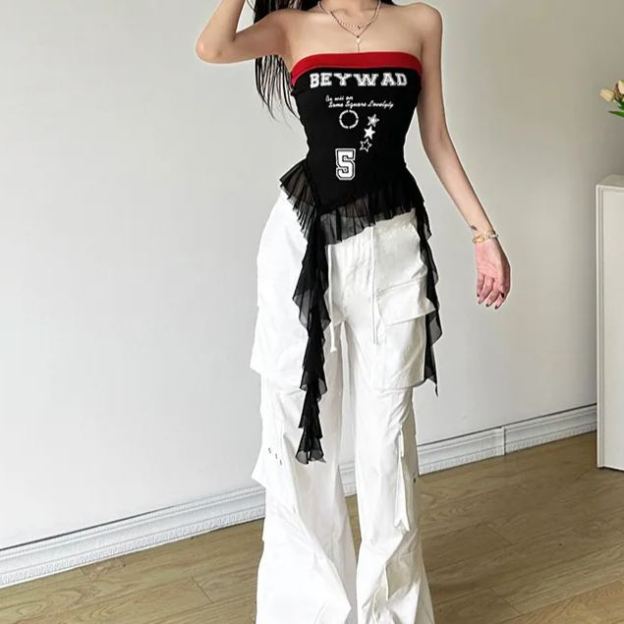 Letter pattern tube top-Straykids concert outfitidea for STAY