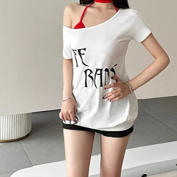 Halter Bandeau One Shoulder Short Sleeve T-shirt-Straykids concert outfitidea for STAY