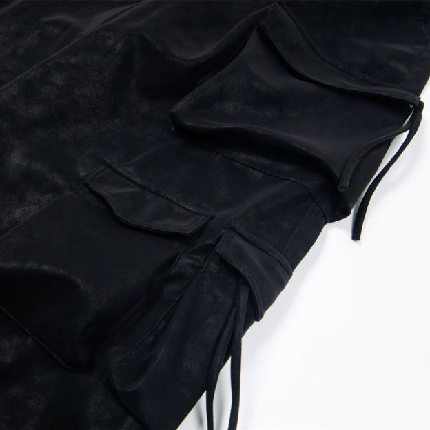 Multi-Pocket Straight-Leg PU Pants -Straykids concert outfitidea for STAY