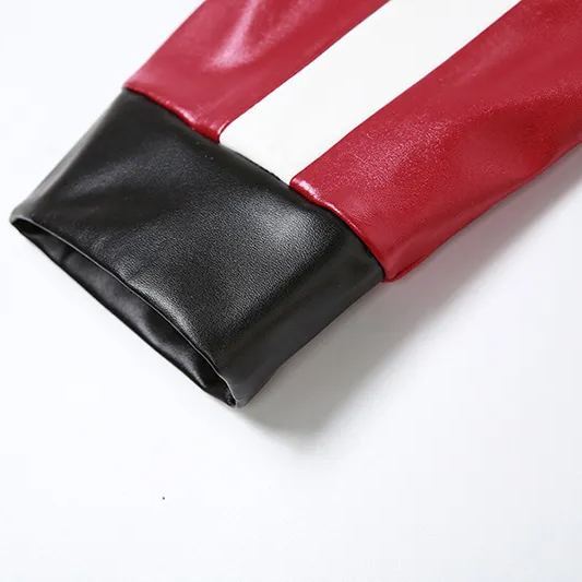 Contrast embroidery patchwork faux leather jacket-Enhypen outfit inspiration ENGENE