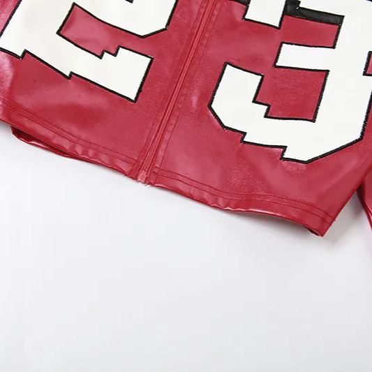 Contrast embroidery patchwork faux leather jacket-Enhypen outfit inspiration ENGENE