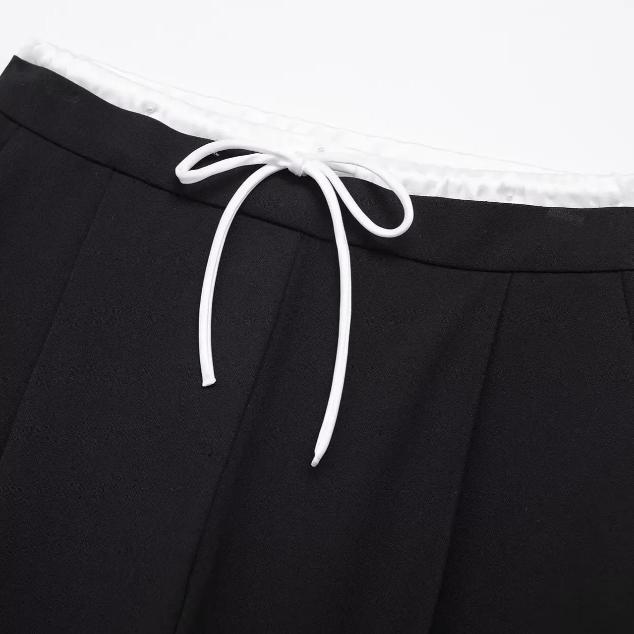 White Waist Drawstring Straight Leg Pants-Aespa Winter