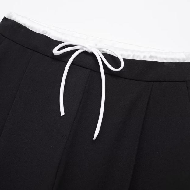 White Waist Drawstring Straight Leg Pants-Aespa Winter